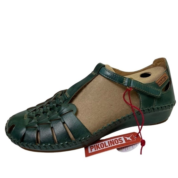 NWT Pikolinos P. Vallarta Emerald Leather T-Strap Sandals Salamanca Size 7.5/8